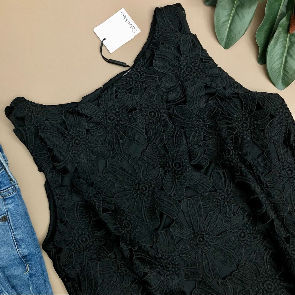 Calvin Klein Black Floral Lace Sleeveless Shell Top - Picture 10 of 16